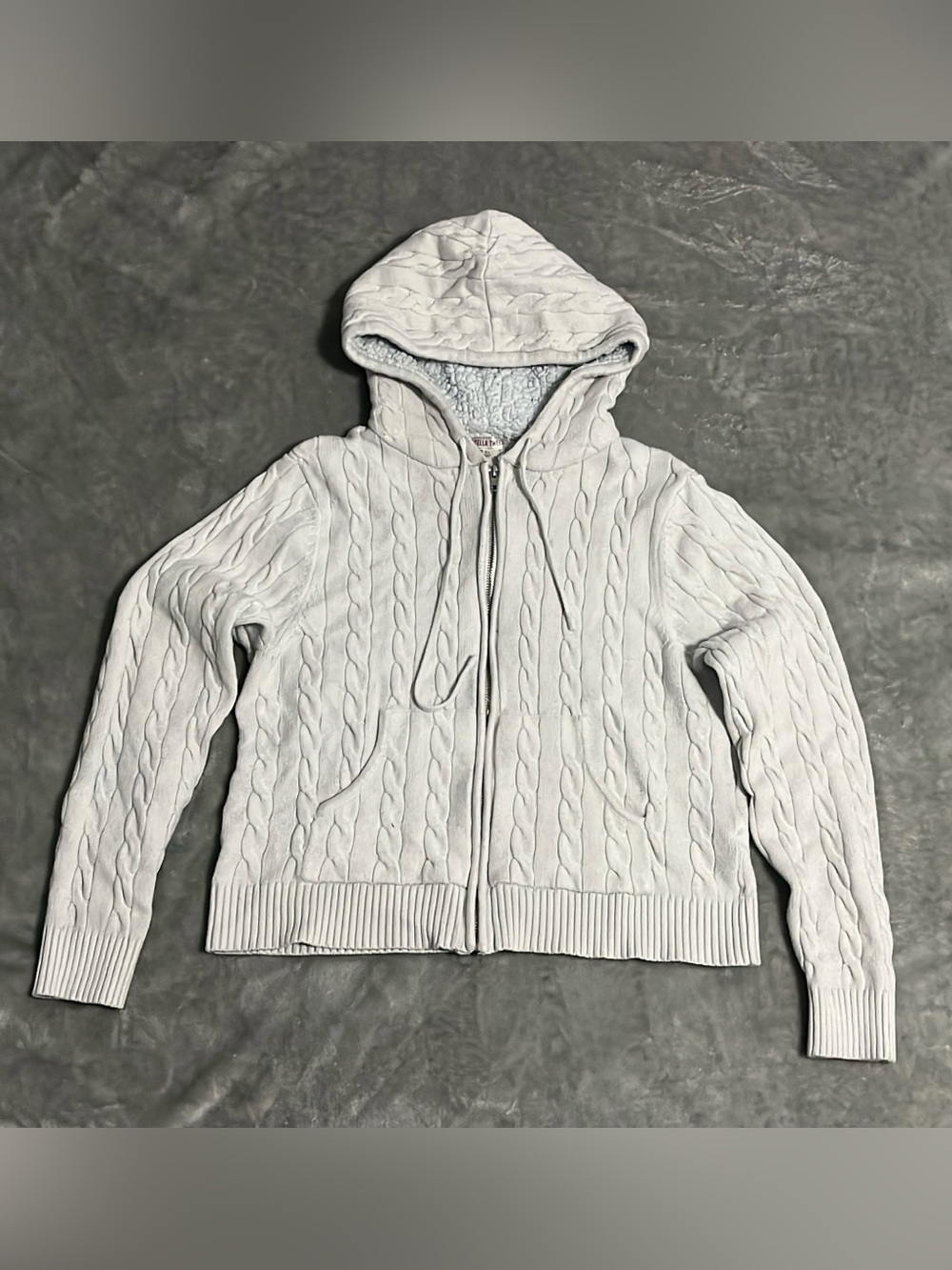Stella Tweed Womens XL White Cable Knit Sherpa Lined Full Zip Sweater Hoodie